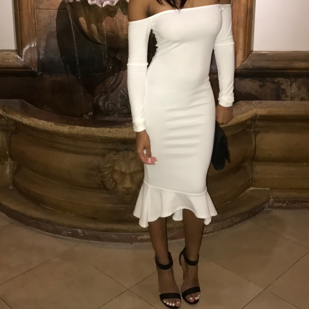 White Bardot Midi Dress